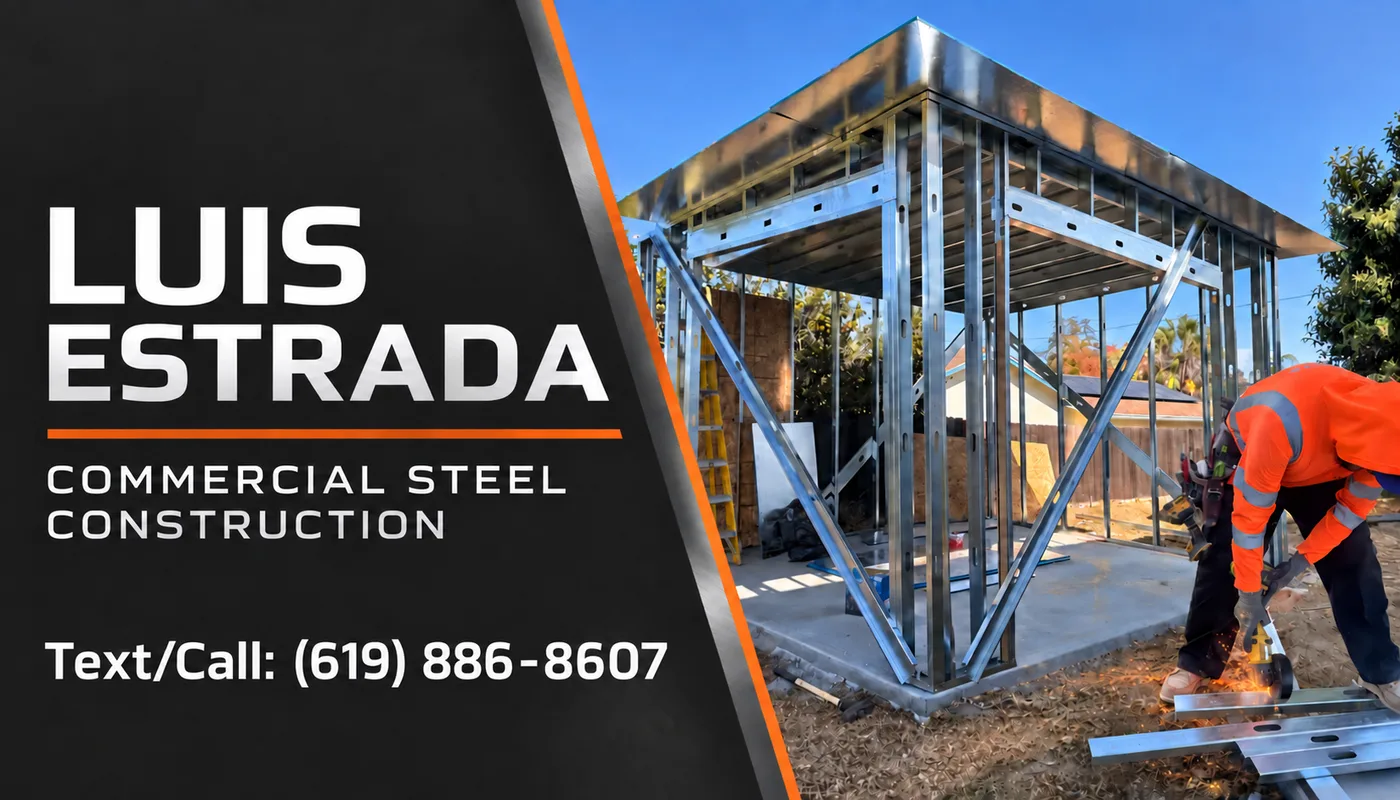 Luis Estrada Commercial Steel Construction branding and active steel frame project